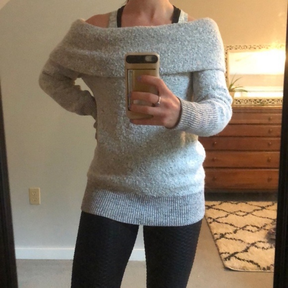 Banana Republic Gray Off-the-Shoulder Sweater